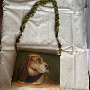 Artist signed hand painted purse with beaded strap